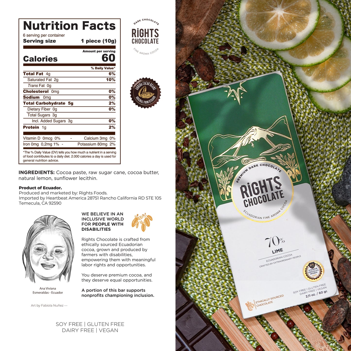 Lime - 70% FINE AROMA COCOA 60g