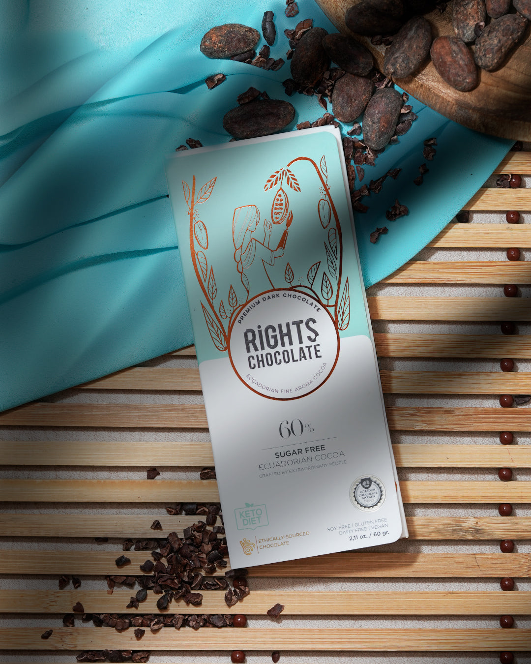 60% – SUGAR FREE, Ecuadorian Fine Aroma Cocoa / 60g